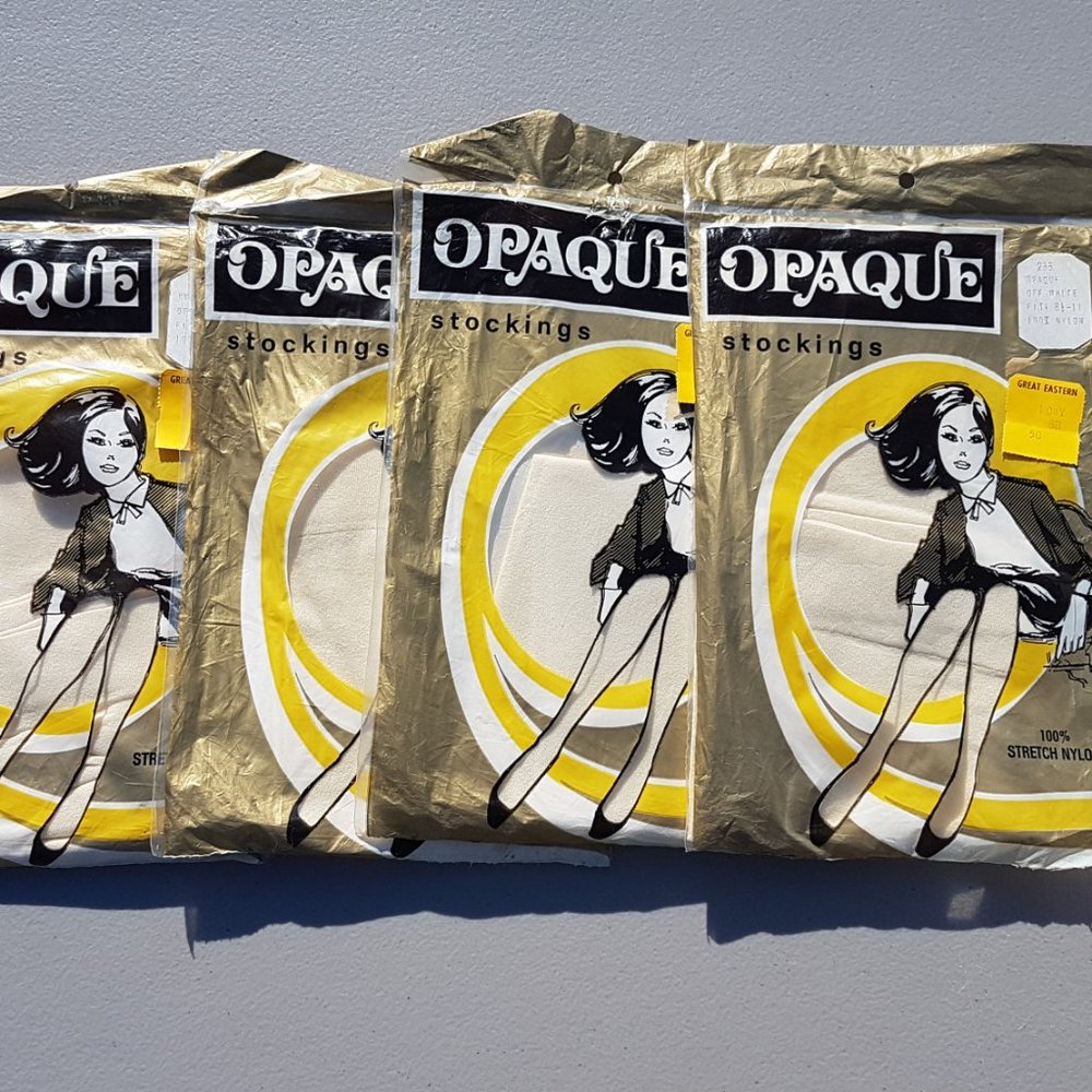 SOLD Opaque Off White Vintage 60s Thigh High Stockings
